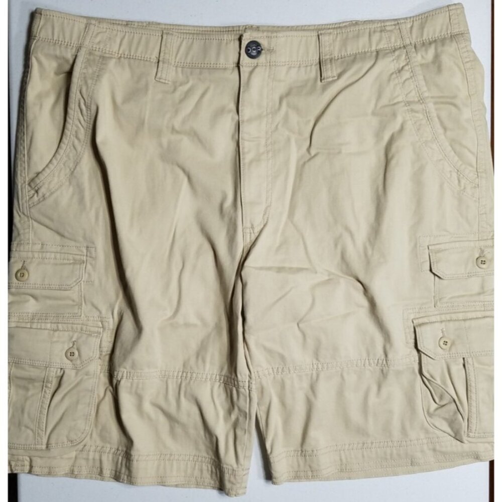 Decree Cargo Shorts Flat Front Stretch Button Secure Pockets Beige Men's 40